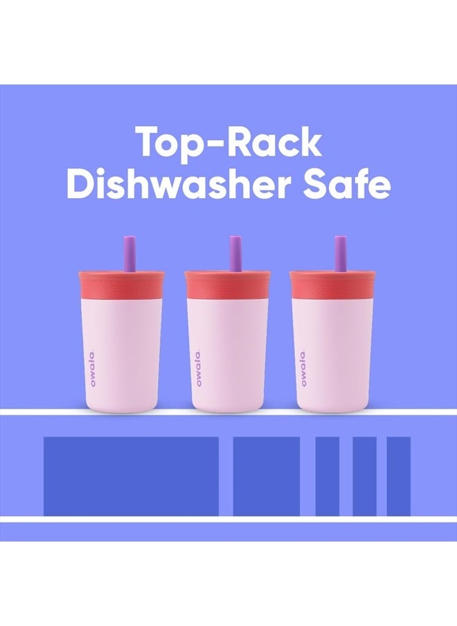 Kids Insulation Stainless Steel Tumbler with Spill Resistant Flexible Straw, Easy to Clean, Kids Water Bottle, Great for Travel, Dishwasher Safe, 12 Oz, Pink and Purple (Lilac Rocket)
