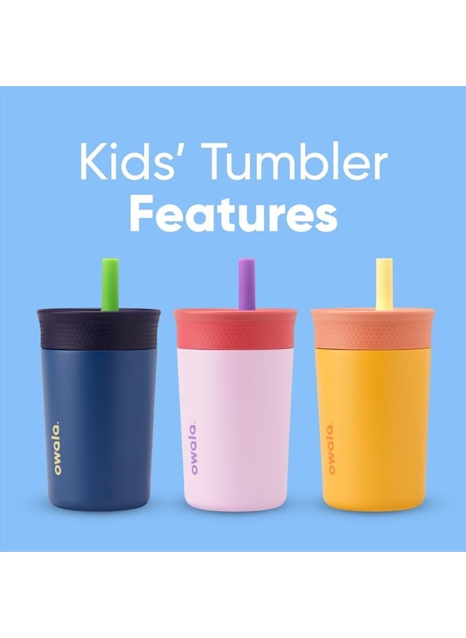 Kids Insulation Stainless Steel Tumbler with Spill Resistant Flexible Straw, Easy to Clean, Kids Water Bottle, Great for Travel, Dishwasher Safe, 12 Oz, Pink and Purple (Lilac Rocket)