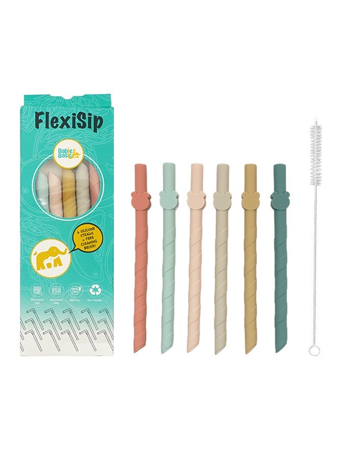 Reusable Multi Color Environment Friendly Silicone Straws - Pack of 6 with Straw Cleaner