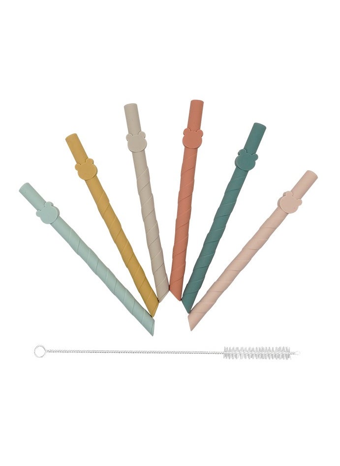 Reusable Multi Color Environment Friendly Silicone Straws - Pack of 6 with Straw Cleaner