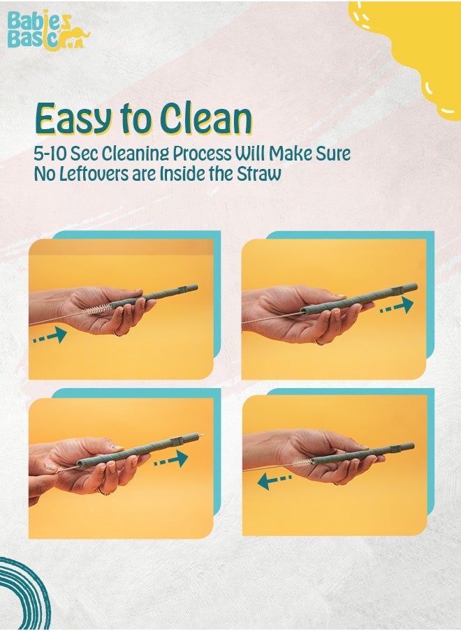 Reusable Multi Color Environment Friendly Silicone Straws - Pack of 6 with Straw Cleaner
