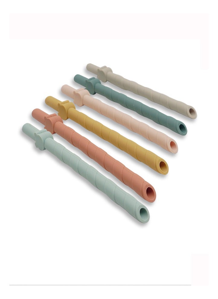 Reusable Multi Color Environment Friendly Silicone Straws - Pack of 6 with Straw Cleaner