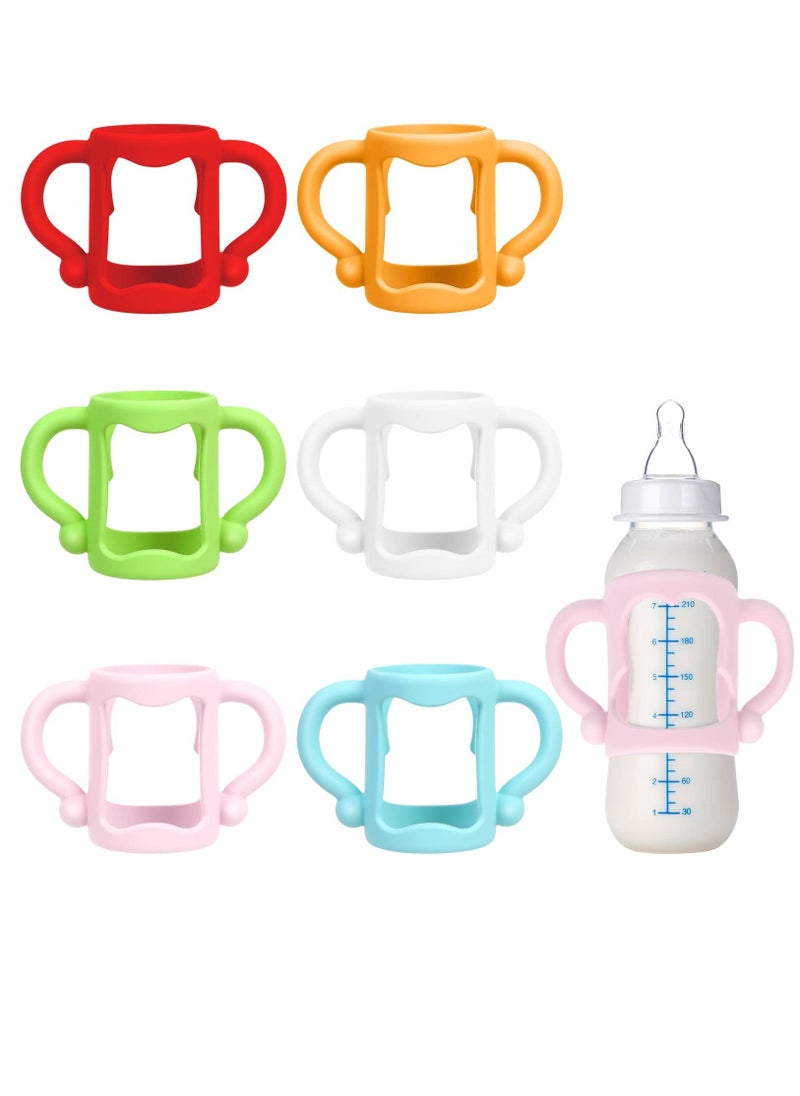 6 Pack Baby Bottle Handles, 100% Silicone Baby Bottle Handles, Easy Grip Handles to Hold Their Own Bottle, BPA-Free Soft Silicone (six colors)