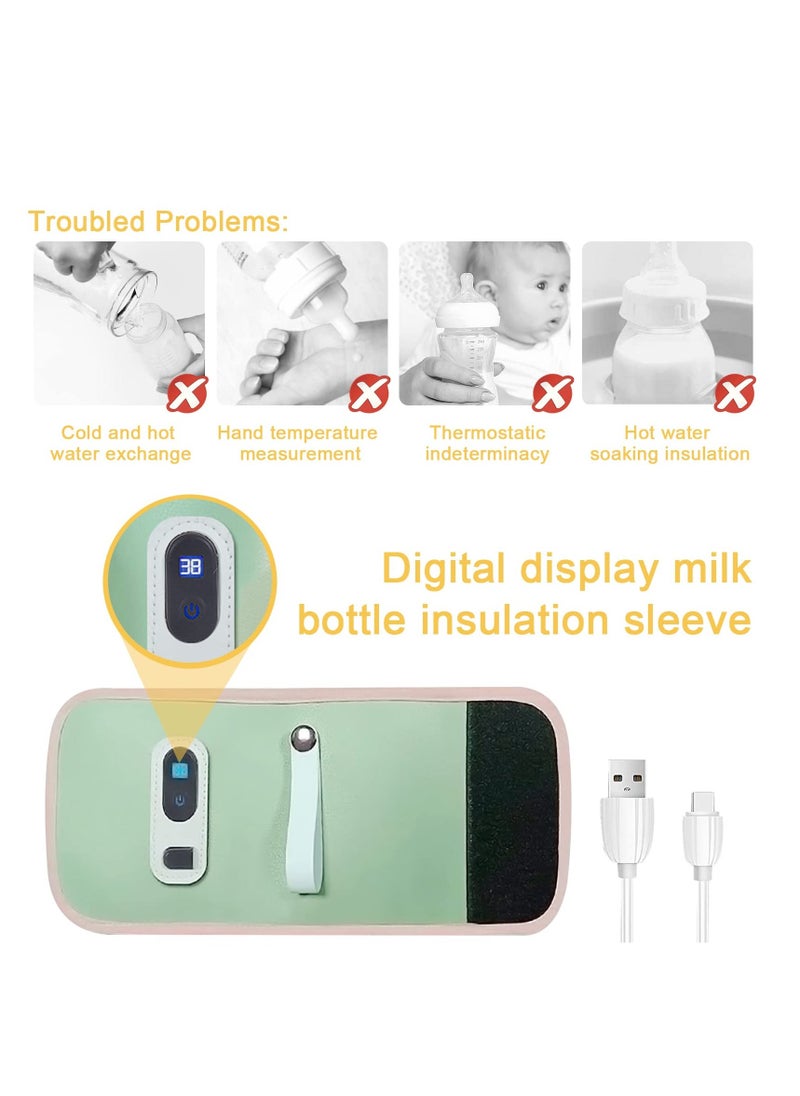 Bottle Warmer Cover, Baby Bottle Heater, USB Bottle Warmer Bag, Portable Baby Bottle Food Warmer, with 5 Levels of Temperature Adjustment, Travel Smart Insulation Milk Bottle Cover Bag