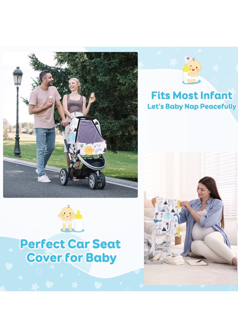 Car Baby Seat Covers case, Baby Car Seat Stroller Canopy with Breathable Zipperable Peep Window, Mosquito Net, Elastic Wind Sun Protection Cute Cover for Girls Boys