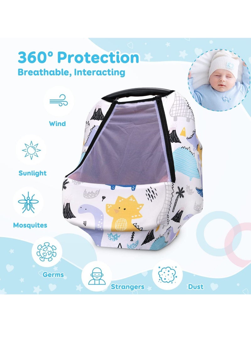 Car Baby Seat Covers case, Baby Car Seat Stroller Canopy with Breathable Zipperable Peep Window, Mosquito Net, Elastic Wind Sun Protection Cute Cover for Girls Boys