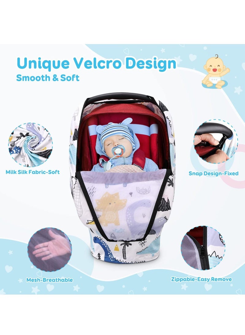 Car Baby Seat Covers case, Baby Car Seat Stroller Canopy with Breathable Zipperable Peep Window, Mosquito Net, Elastic Wind Sun Protection Cute Cover for Girls Boys