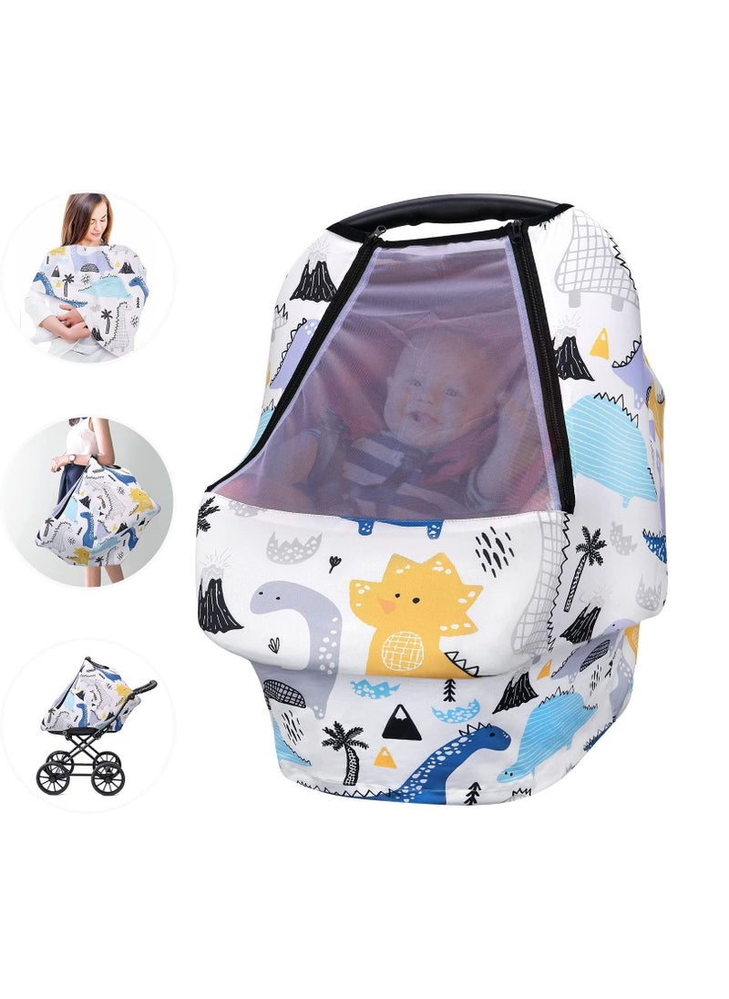 Car Baby Seat Covers case, Baby Car Seat Stroller Canopy with Breathable Zipperable Peep Window, Mosquito Net, Elastic Wind Sun Protection Cute Cover for Girls Boys