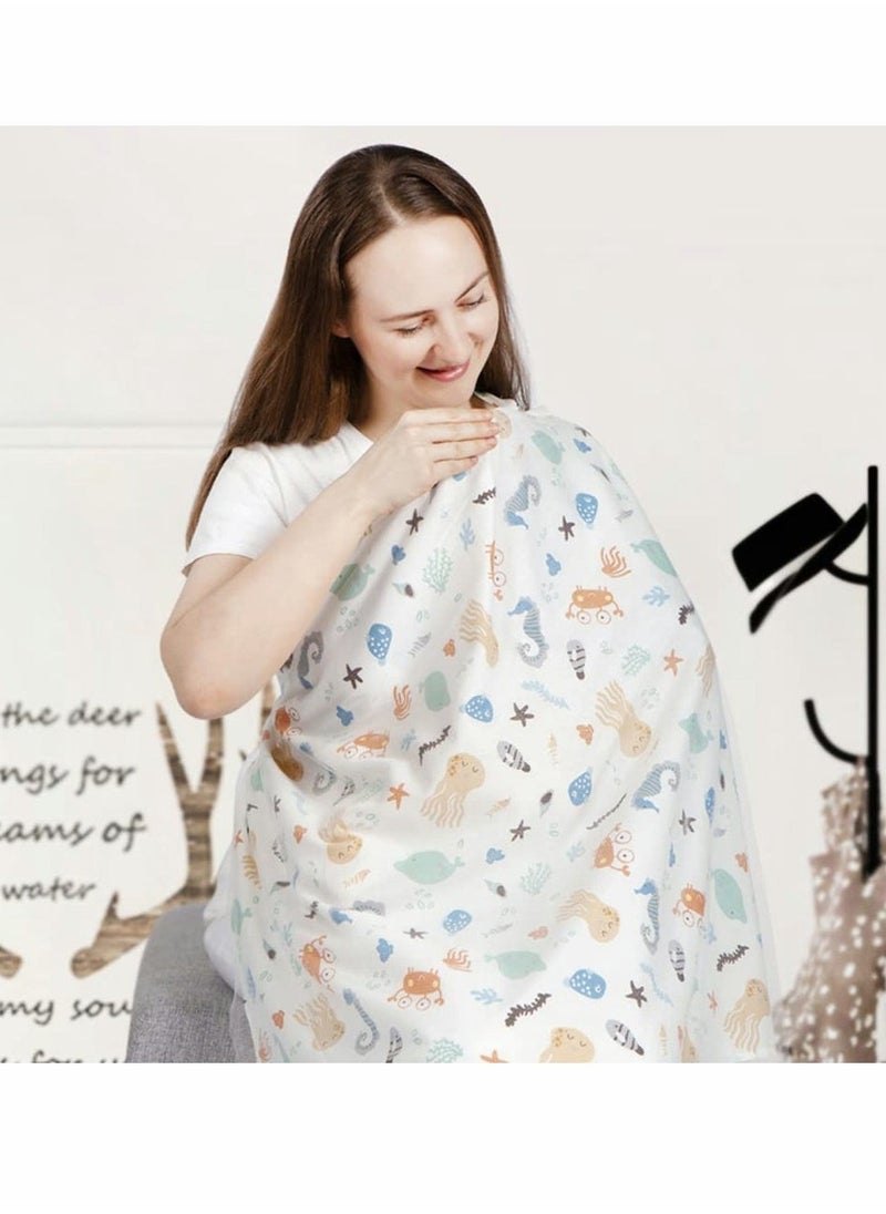 Nursing Cover Cotton Breastfeeding Cover with Adjustable Strap, Soft Boned Nursing Apron Cover Burp Cloth Breathable Lightweight, Stylish Discreet Full Privacy Breastfeeding Scarf