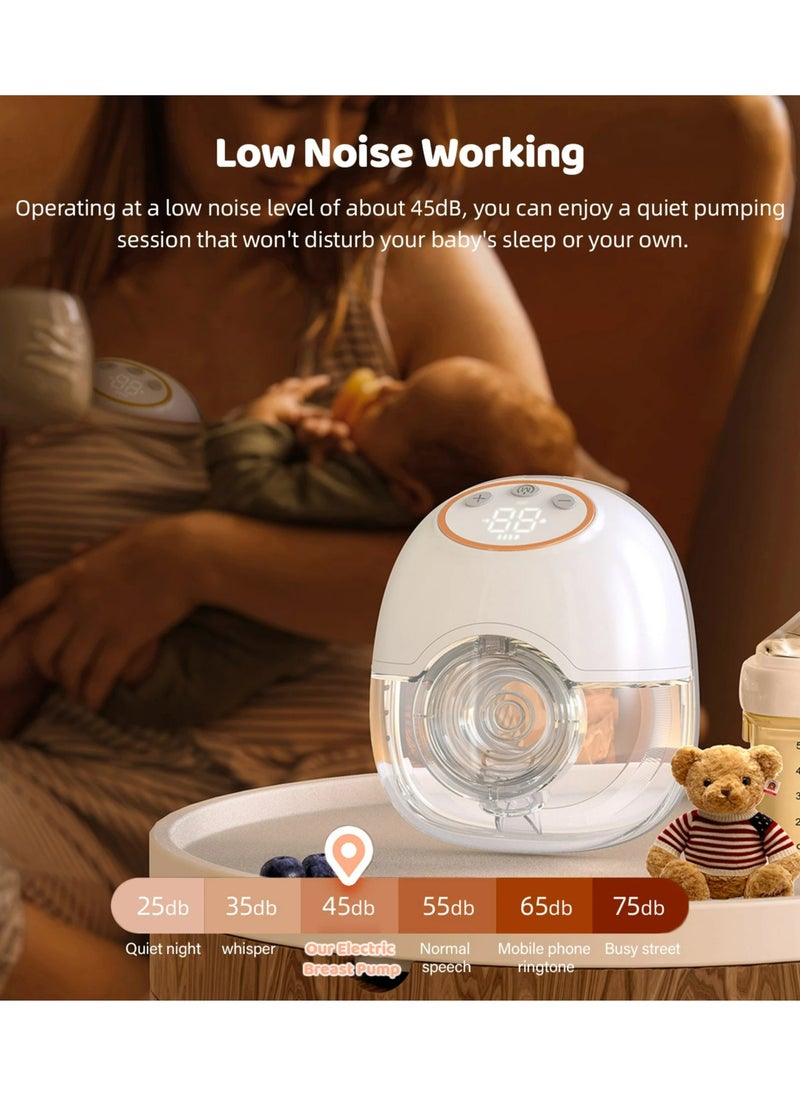 Portable breast pump , hands-free electric breast pump for breastfeeding, 4 modes, 12 suction levels, low noise, built-in battery