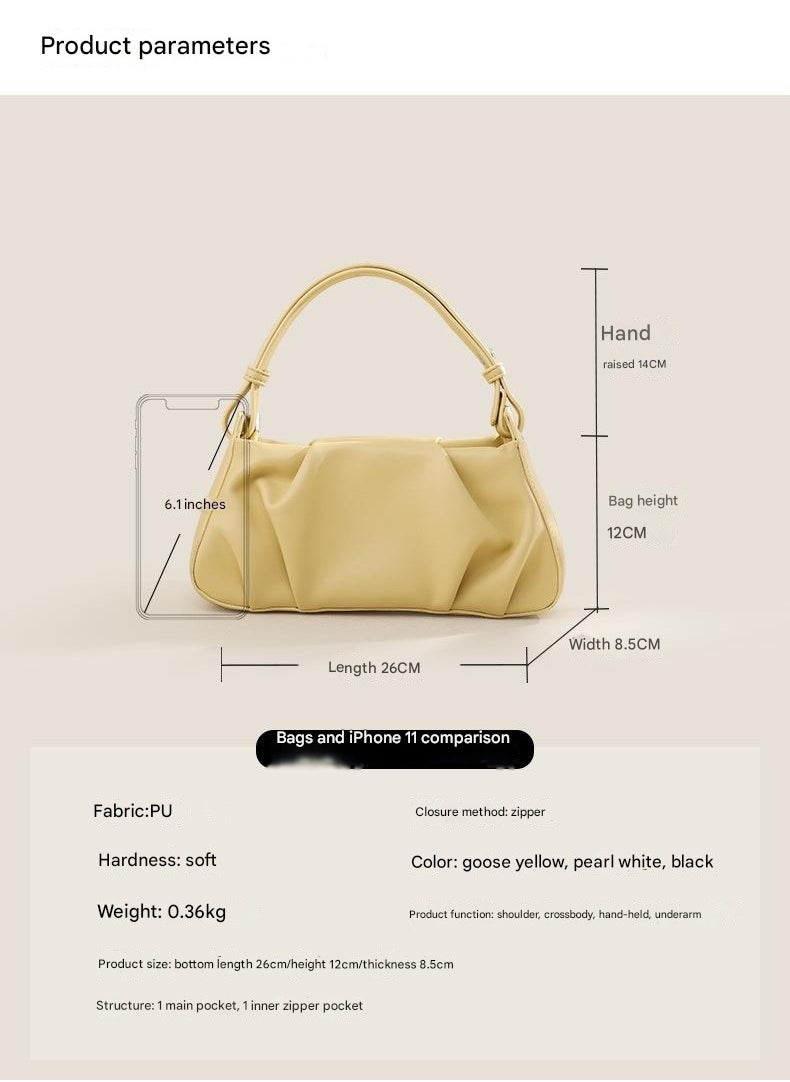 Small Niche Design Trendy Brand New Bag Summer Pleated Armpit Bag French Minimalist One Shoulder Hand-Held Cloud Bag