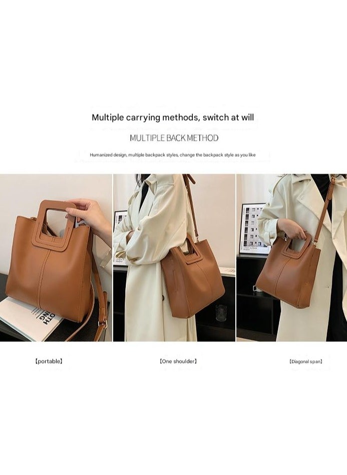 Autumn And Winter Texture Solid Color Handbag Design Sense Single Shoulder Crossbody Bag Women's Large Capacity Western-Style Splicing Tote Bag