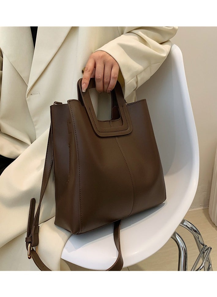 Autumn And Winter Texture Solid Color Handbag Design Sense Single Shoulder Crossbody Bag Women's Large Capacity Western-Style Splicing Tote Bag