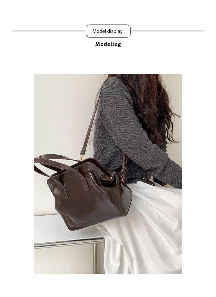 Korean Autumn And Winter Shiny Handbag Fashionable Simple And Versatile Women's Bag Large Capacity Niche Retro Clip Backpack