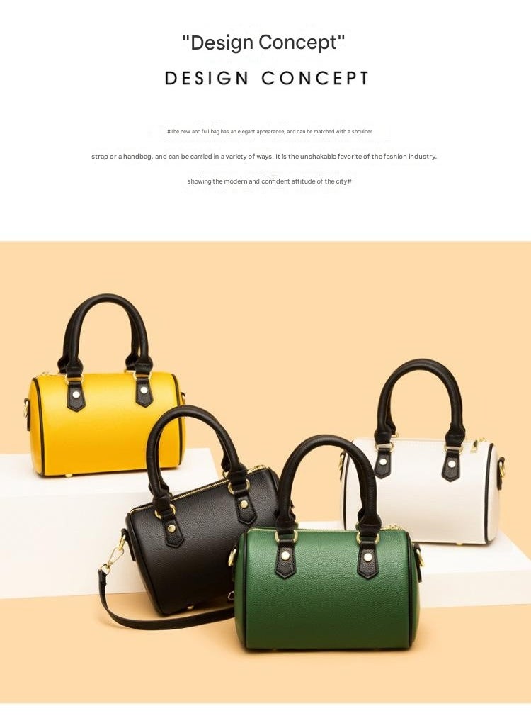 New Top Layer Cowhide Handbag Boston Bag Fashion Genuine Leather Women's Bag Large Capacity Shoulder Crossbody Bag