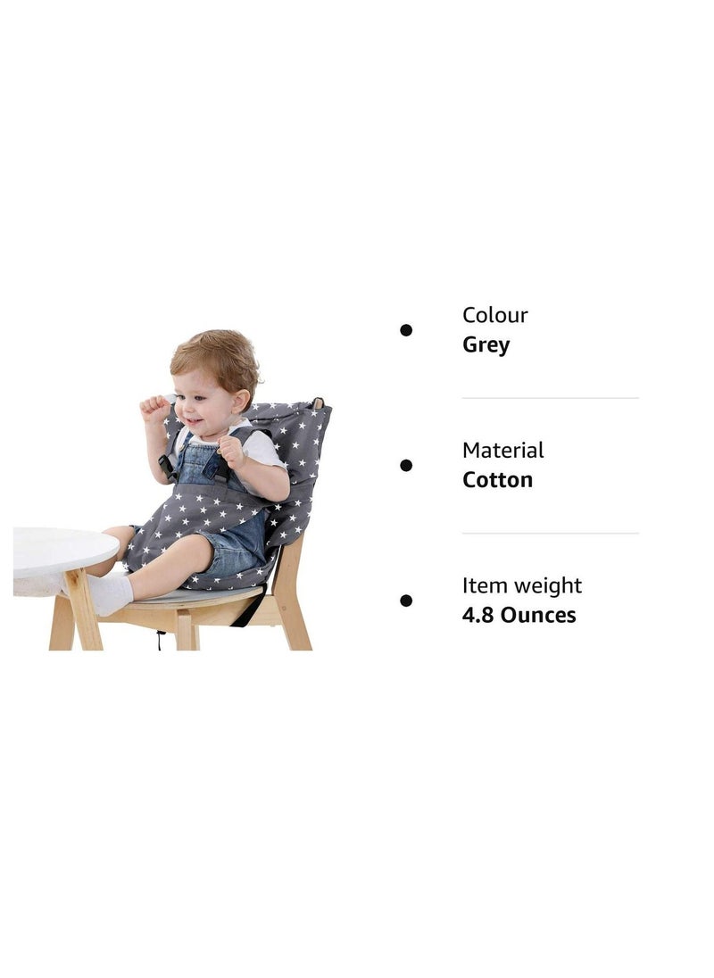 Baby Portable Travel High Chair Seats, Baby Booster Safety Seat | Adjustable, Safety, Washable | Toddler High Chair Seat Cover | Convenient Cloth Travel High Chair Fits in Your Handbag (Grey)