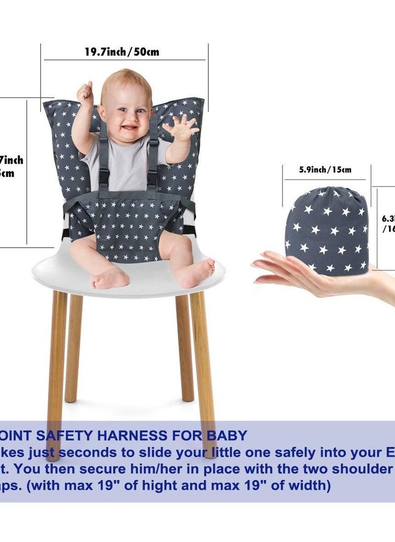 Portable Baby High Chair Safety Seat Harness for Toddler, Baby Travel Essential Easy High Booster Seat Cover for Infant Eating Feeding Camping with Adjustable Straps Shoulder Belt.