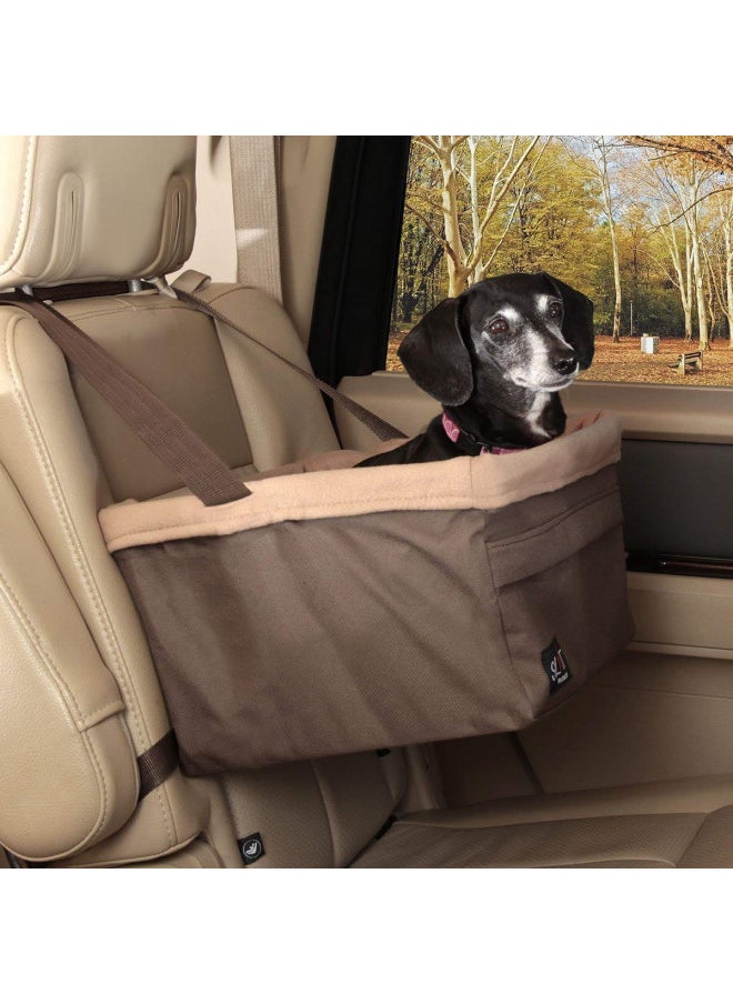 PetSafe Happy Ride Dog Booster Seat for Car/Truck/SUV, Tan, up to 18 lb with Headrest Strap