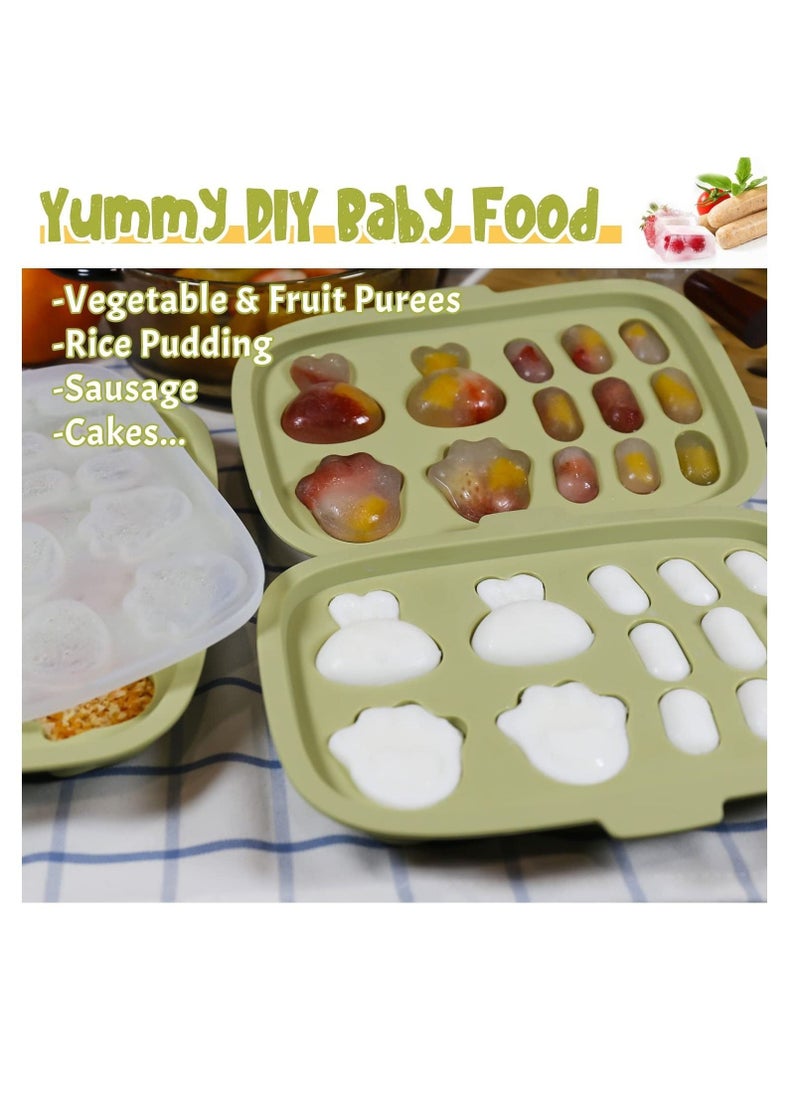 Baby Food Freezer Tray, Baby Food Storage Containers, Silicone Ice Cube Trays with Lid, Freezer Safe Breastmilk Popsicle Molds for Teething DIY Homemade Baby Food, Vegetable & Fruit Purees