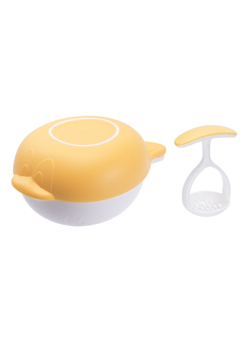 Baby Food Supplement Grinder Set of Six - Multifunctional Layered Design, Manual Baby Puree Cooking Tool, 370ml Grinding Bowl for Fruits & Vegetables, Portable Baby Food Masher with Juice Filter - Cartoon Yellow