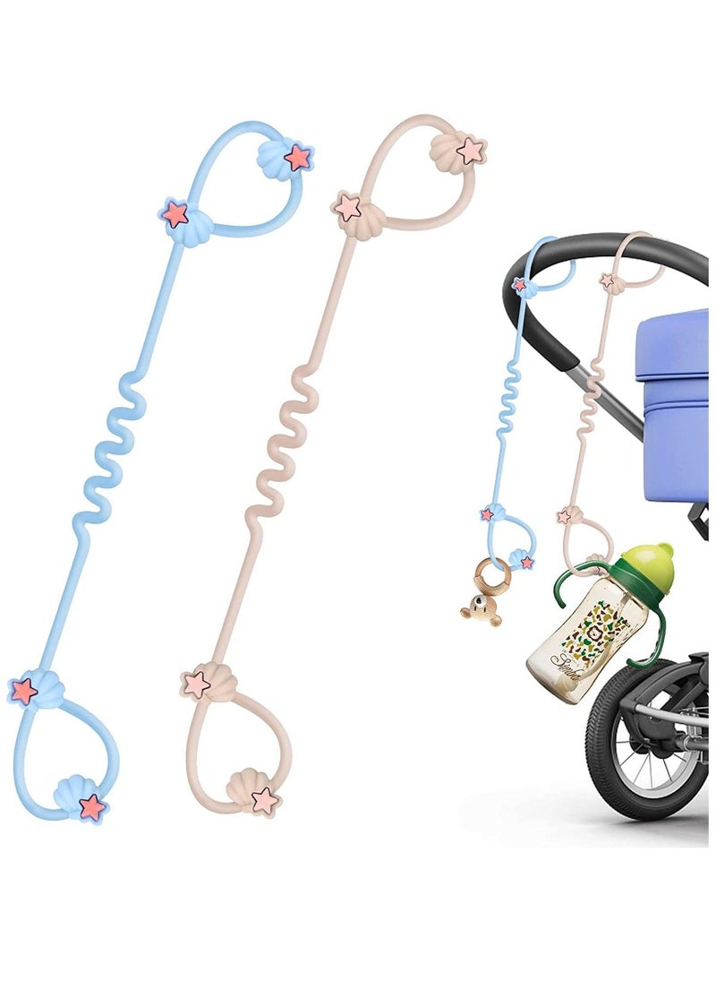 Pacifier Clip for Baby, Food Grade Silicone Stretchable Toy Safety Straps, Toy Leash Holder for Stroller HighChairs Car Seat, Sippy Cup Strap for Strollers, Pacifier Bottle Anti-Loss Chain 2PCS