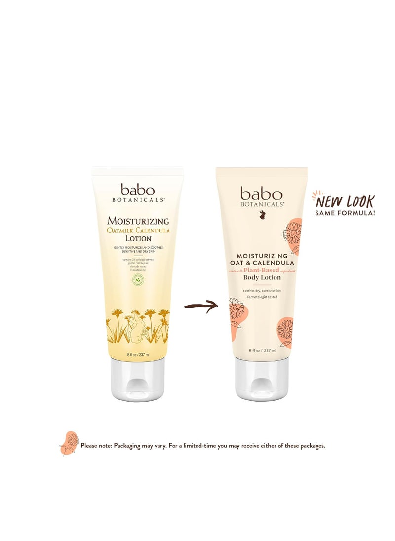 Babo Botanicals Moisturizing Oat & Calendula Body Lotion - for Dry or Sensitive Skin - for All Ages - Vegan - Lightly Scented - 1 or 2 Pack