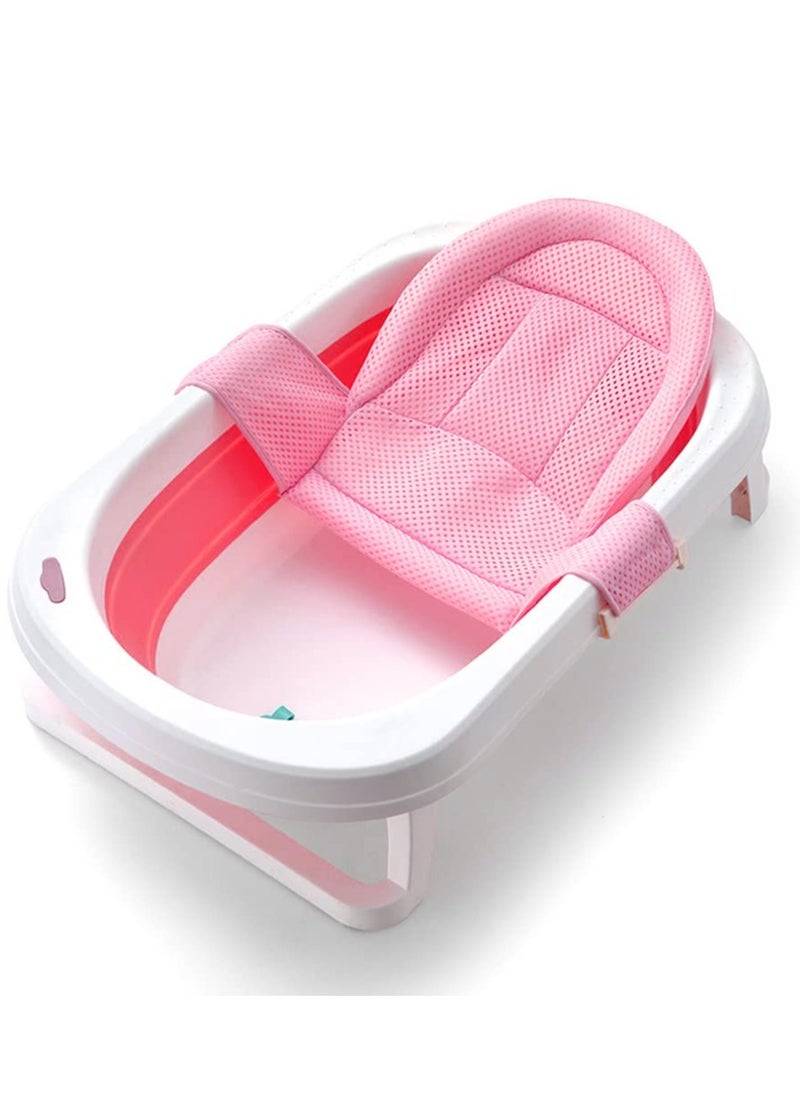 Breathable Mesh Newborn Baby Bath Mat Baby Tub Pillow Adjustable Non-Slip Bath Seat Pad Bath Cushion for Bathtub for 0-18 Months (Style 3-Pink(mesh))