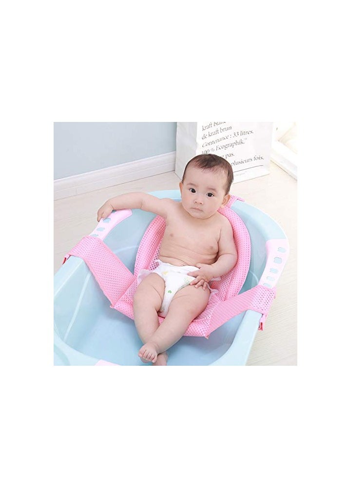 Breathable Mesh Newborn Baby Bath Mat Baby Tub Pillow Adjustable Non-Slip Bath Seat Pad Bath Cushion for Bathtub for 0-18 Months (Style 3-Pink(mesh))