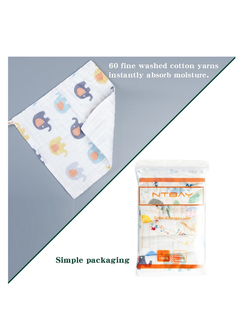 NTBAY 6 Pack Baby Muslin Washcloths, 6 Layers Natural Cotton Newborn Baby Face Towel with Animals Printed Design, Soft and Breathable Reusable Wipes and Shower Gift for Baby Registry, 10x10 inches