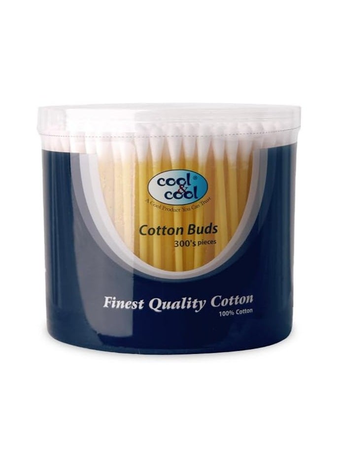 Cool & Cool Ear Buds 300's Round Thick Tips Cotton Swabs 100% Cotton Double Tipped Hygienic,Gentle & Safe Swabs for Ears  Assorted