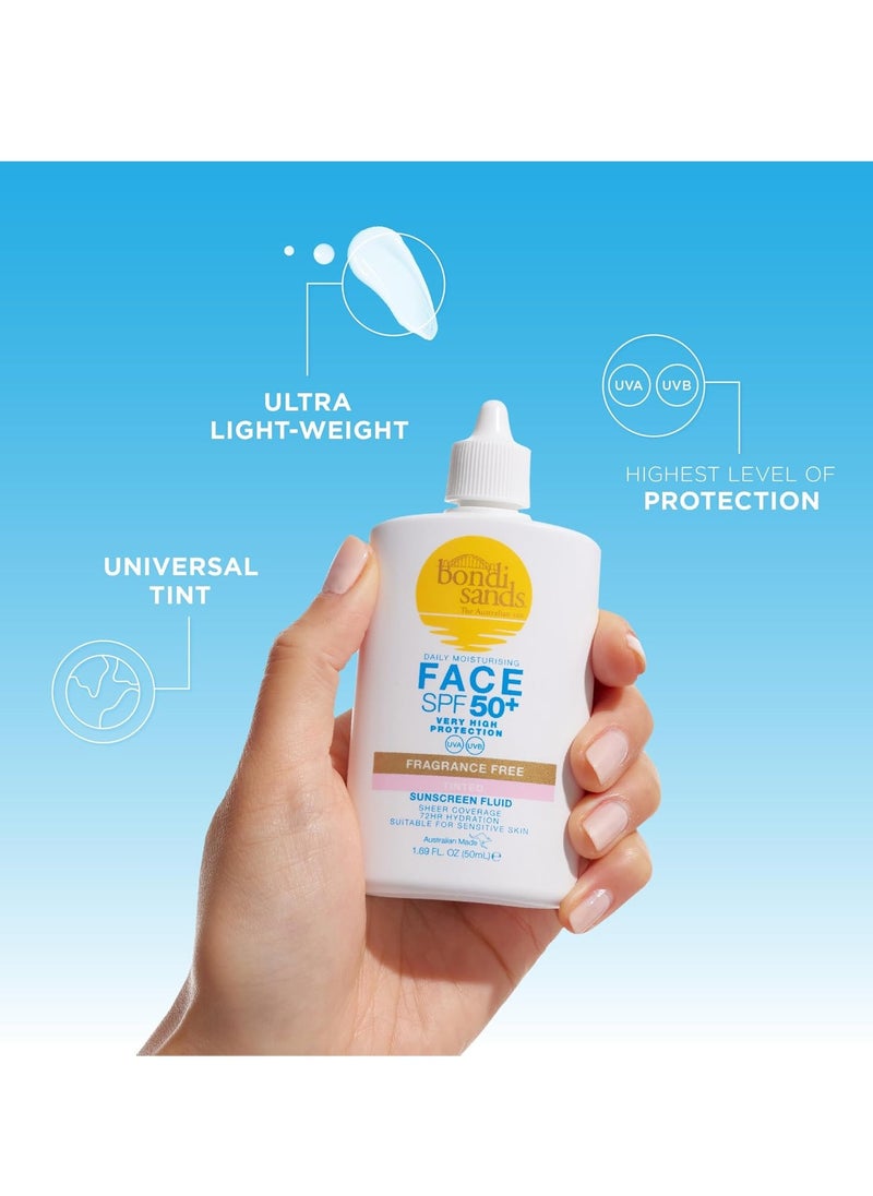 SPF 50 Fragrance Free Tinted Face Fluid 50mL UVA and UVB Protection Suitable for Sensitive Skin Cruelty Free 50ml 1 69 FL Oz