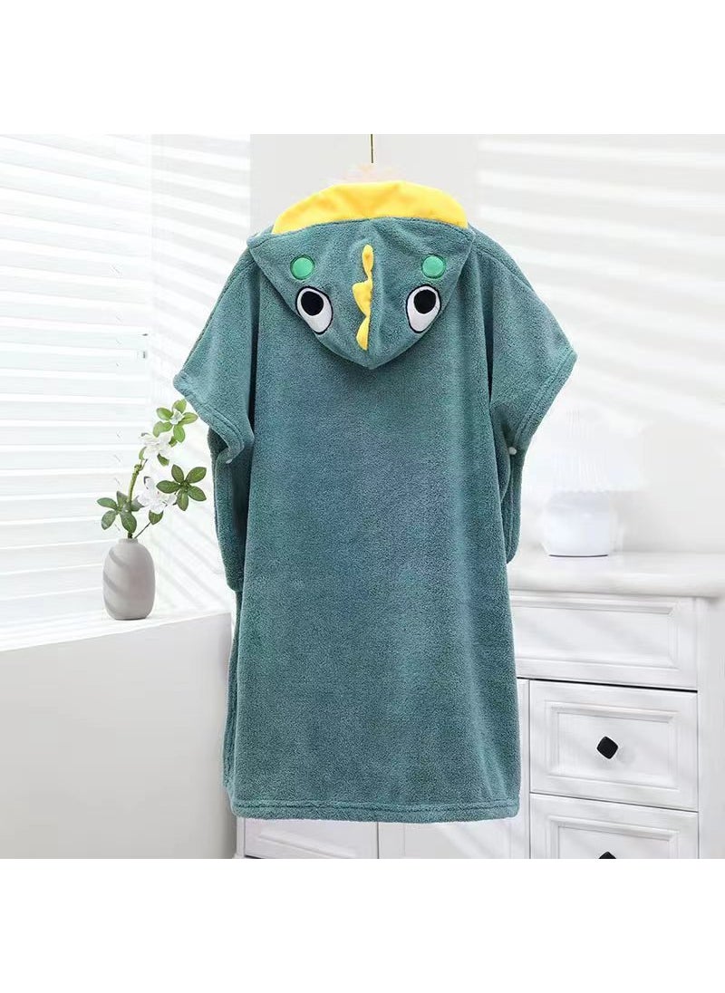 Kids Coral Fleece Hooded Poncho Towel Cartoon Absorbent Small dinosaur green pullover