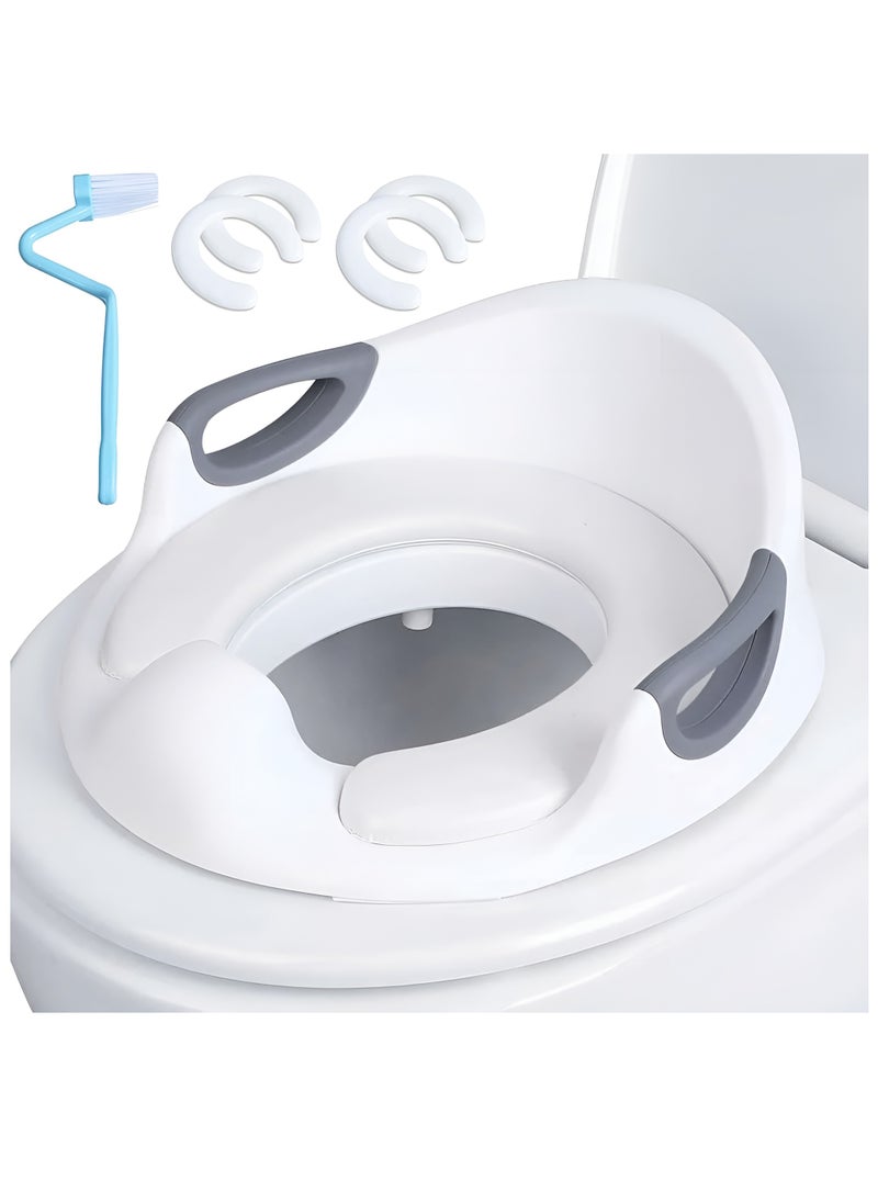 Adjustable Kids Potty Training Seat for Toddlers with 3 Soft Cushion And Handles for Extra SafityToilet Trainer Backrest & Splash Guard-Fits Round & Oval Toilets for Boys & Girls