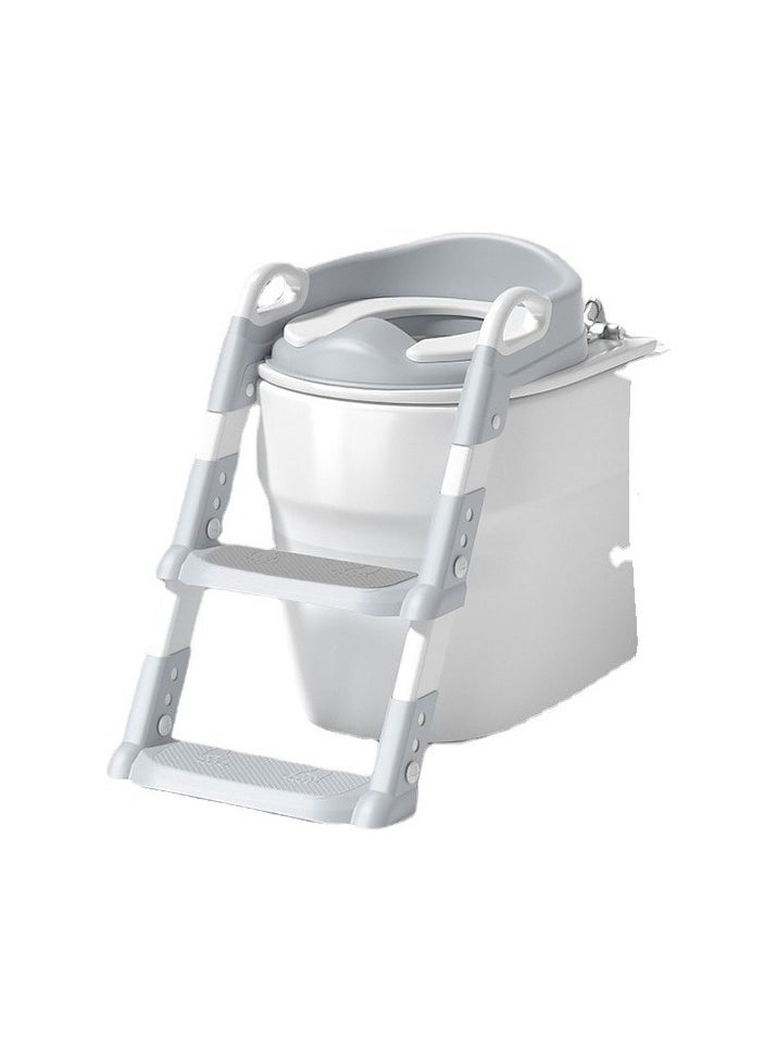 Children's toilet ladder baby assistant staircase foldable toilet ring (PVC Ped) (PVC Ped) Colour:Gray