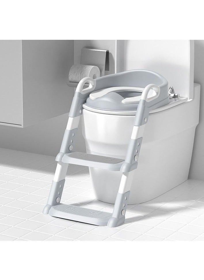 Children's toilet ladder baby assistant staircase foldable toilet ring (PVC Ped) (PVC Ped) Colour:Gray