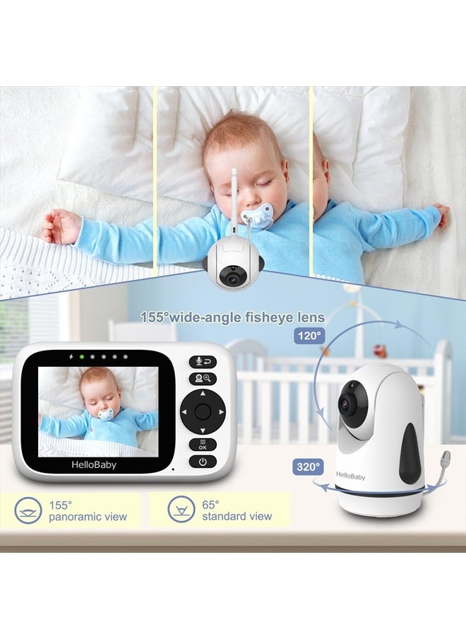 Baby Monitor with 3.2'' IPS Screen - Baby Camera Monitor with Remote Pan-Tilt-Zoom Camera No WiFi, Infrared Night Vision, 1000ft Wireless Connection