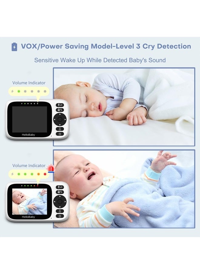 Baby Monitor with 3.2'' IPS Screen - Baby Camera Monitor with Remote Pan-Tilt-Zoom Camera No WiFi, Infrared Night Vision, 1000ft Wireless Connection