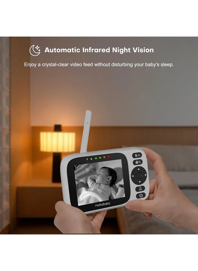 Baby Monitor with 3.2'' IPS Screen - Baby Camera Monitor with Remote Pan-Tilt-Zoom Camera No WiFi, Infrared Night Vision, 1000ft Wireless Connection