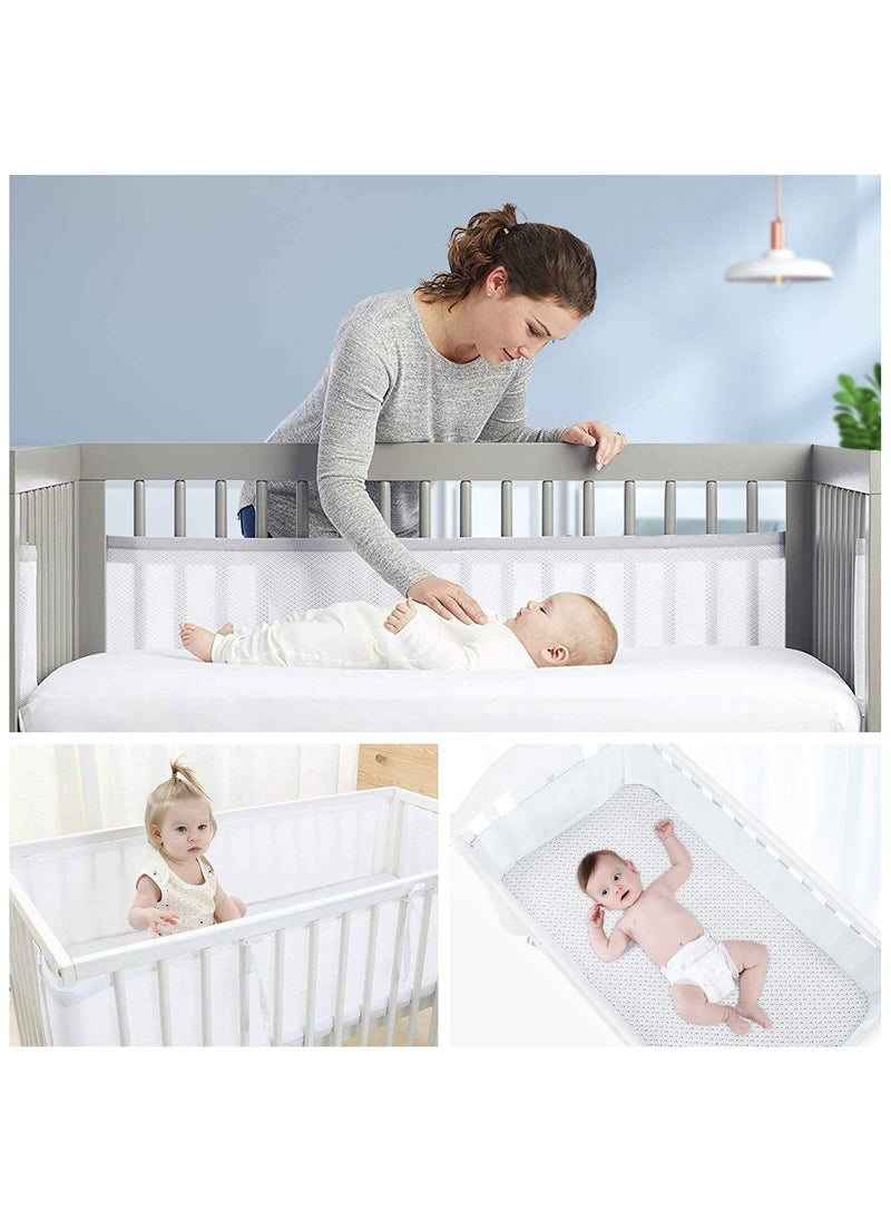 Baby Crib Bumper Set - Breathable Mesh Bedside Protector, Anti-Collision Cotton Cot Liner, Baby Bed Rail Guard, Bedside Safety Fence, 2 Pieces - 340x28cm + 160x30cm, Newborn Baby Bed Safety Protector