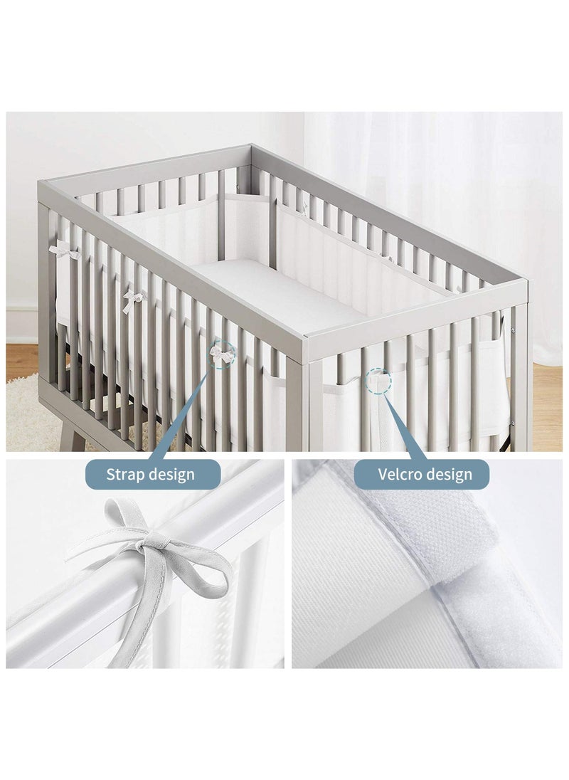 Baby Crib Bumper Set - Breathable Mesh Bedside Protector, Anti-Collision Cotton Cot Liner, Baby Bed Rail Guard, Bedside Safety Fence, 2 Pieces - 340x28cm + 160x30cm, Newborn Baby Bed Safety Protector