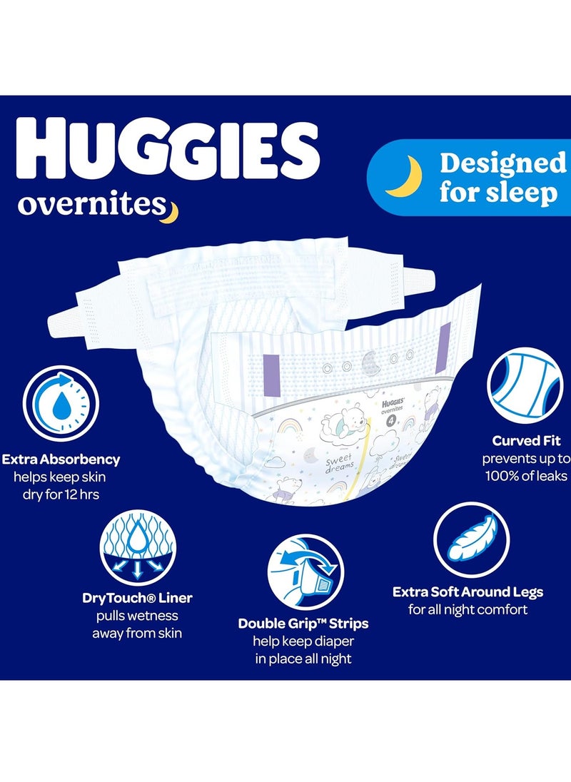 Huggies Size 4 Overnites Baby Diapers: Overnight Diapers, Size 4 (22-37 lbs), 52 Ct