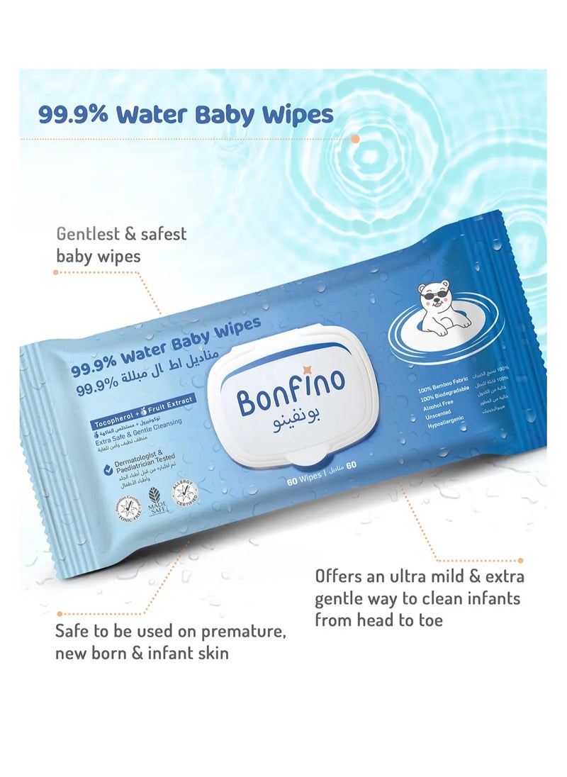 720 Pieces Hypoallergenic 99.9% Water Baby Wipes - Alcohol & Fragrance-Free, Biodegradable Bamboo