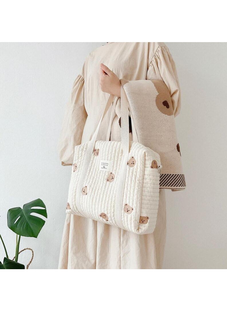 Embroidered Cotton Diaper Mommy Bag Organizer Beige Olive Mummy Bag