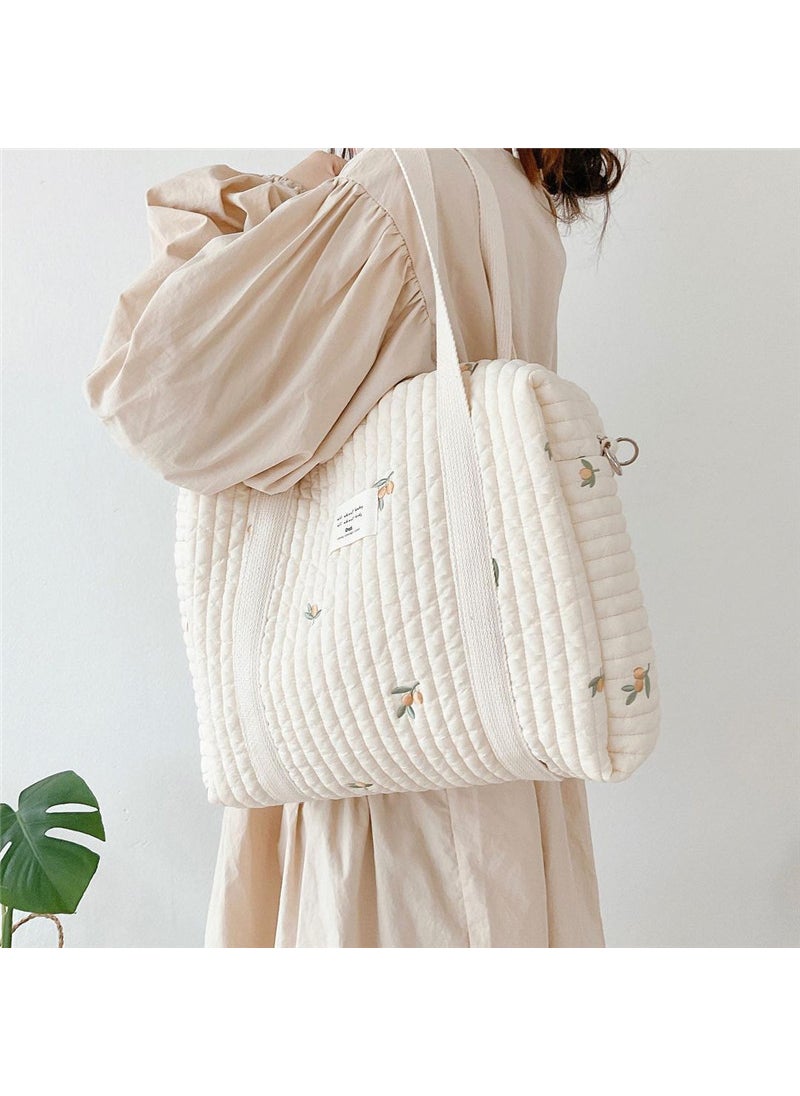 Embroidered Cotton Diaper Mommy Bag Organizer Beige Olive Mummy Bag