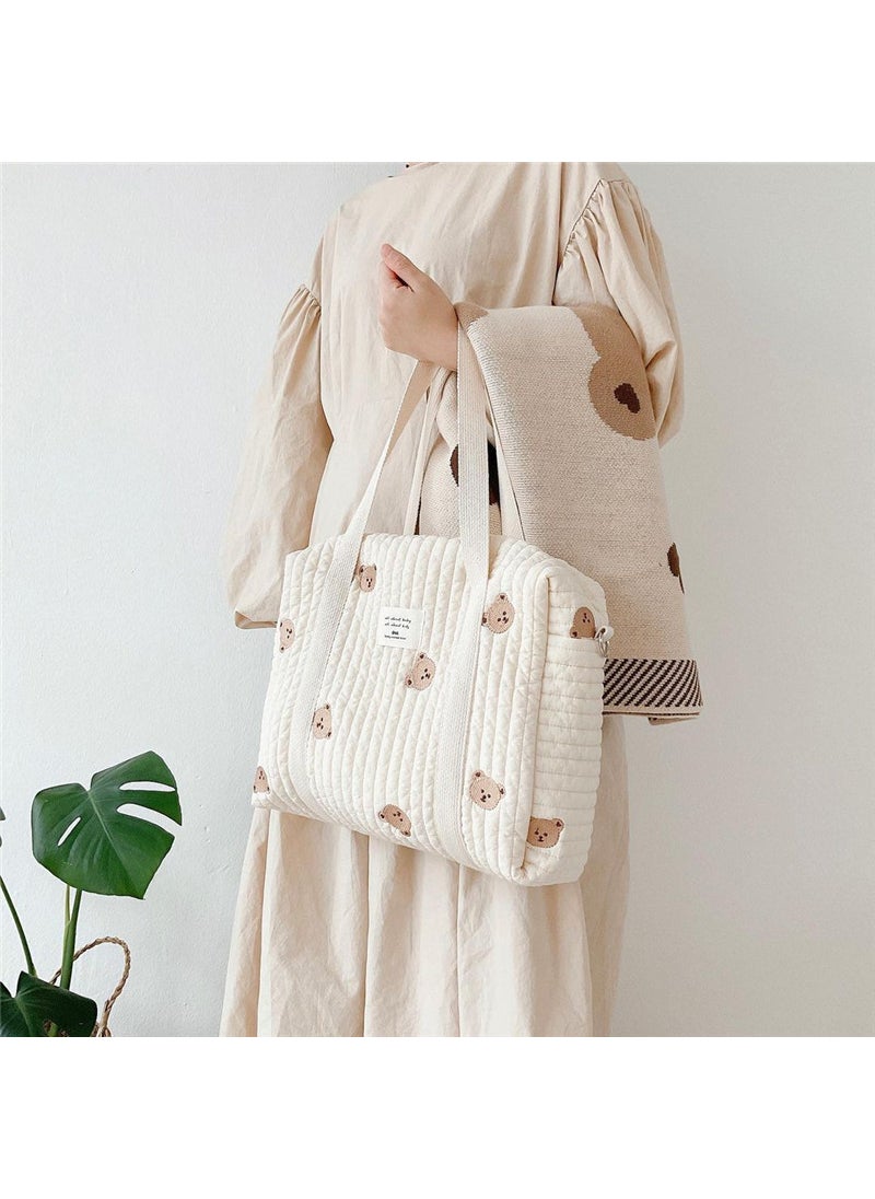 Embroidered Cotton Diaper Mommy Bag Organizer Beige Olive Mummy Bag