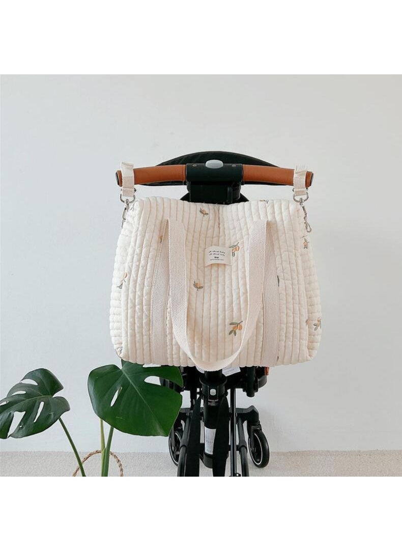 Embroidered Cotton Diaper Mommy Bag Organizer Beige Olive Mummy Bag