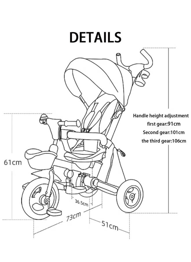 Kid Tricycle Stroller 4 In 1 Folding Baby Bike with Rotatable Seat and Adjustable Canopy Toddlers Bike for 1-6 Years Old