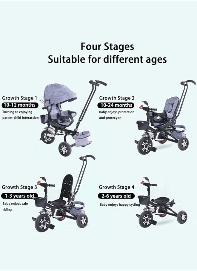 Kid Tricycle Stroller 4 In 1 Folding Baby Bike with Rotatable Seat and Adjustable Canopy Toddlers Bike for 1-6 Years Old