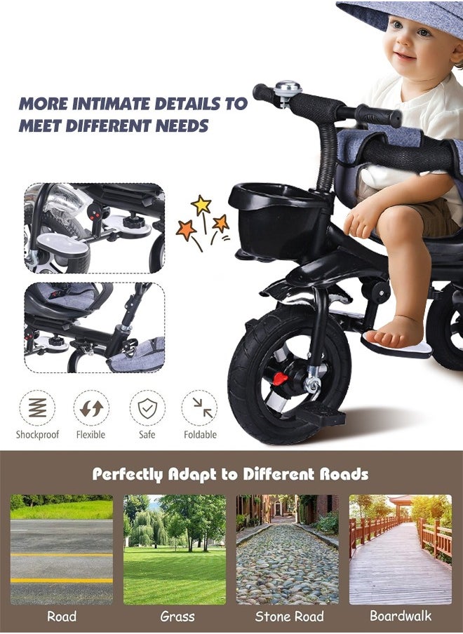 Kid Tricycle Stroller 4 In 1 Folding Baby Bike with Rotatable Seat and Adjustable Canopy Toddlers Bike for 1-6 Years Old