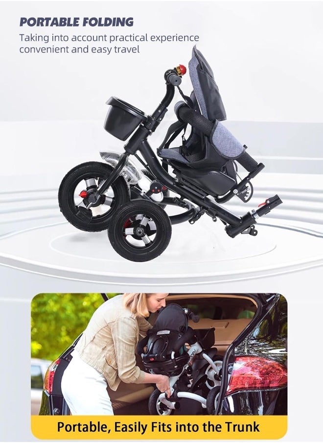 Kid Tricycle Stroller 4 In 1 Folding Baby Bike with Rotatable Seat and Adjustable Canopy Toddlers Bike for 1-6 Years Old